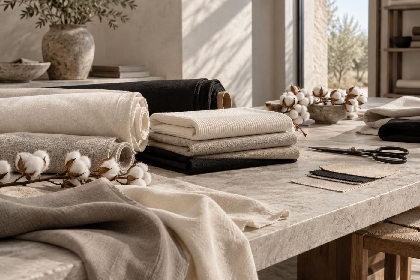 Natural cotton fabrics in the SAADEN studio